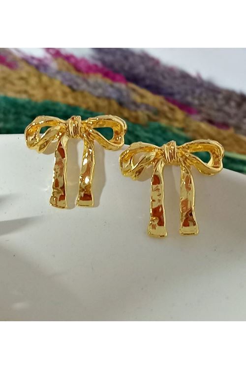 Gold Fiyonk Tasarım Şık Kadın Küpe
