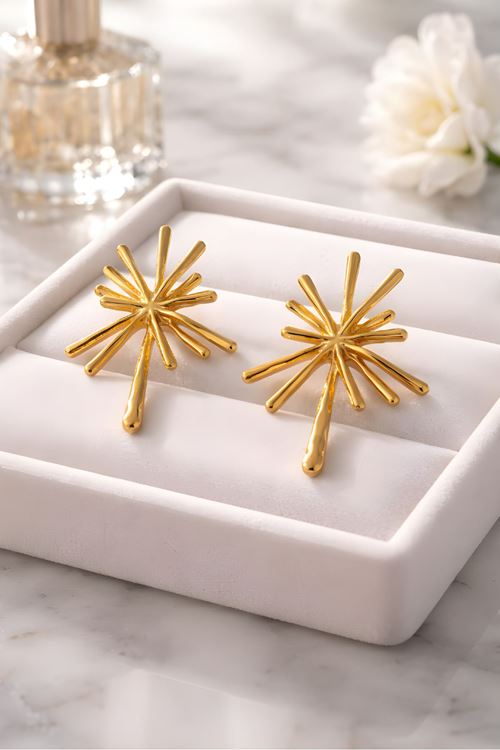 Gold Asimetrik Günlük Kadın Küpe