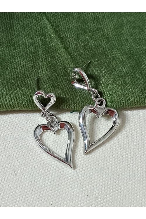 Gümüş Çift Kalp Sallantılı Şık Kadın Küpe