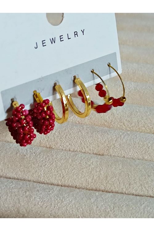 3 Çift Gülkurusu Gold Halka Küpe Seti