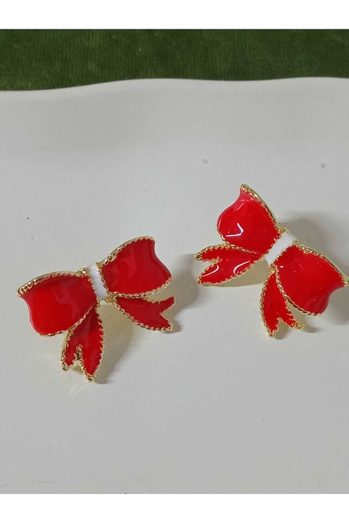 Kırmızı Mineli Fiyonk Şık Küpe