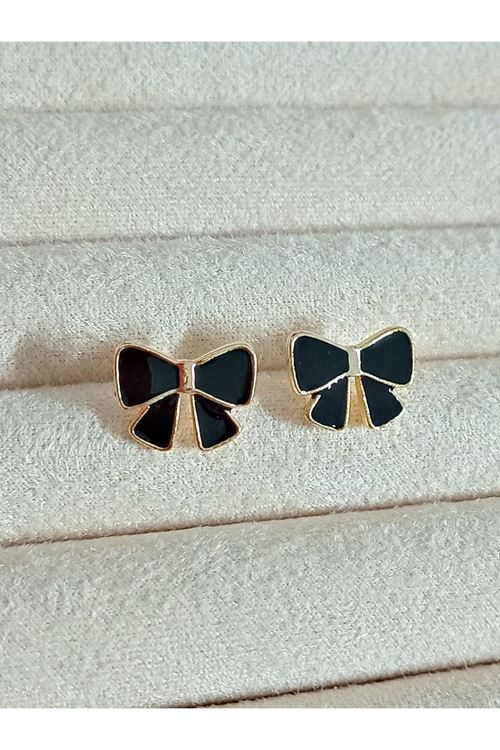 Minimal Siyah  Fiyonk Günlük Kadın Küpe