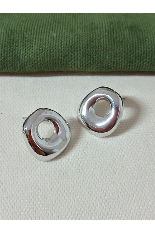 Gümüş Ortası Delik Şık Günlük Kadın Küpe