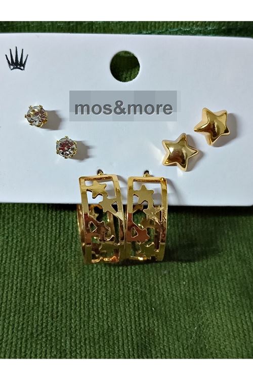 6 Parça, Gold Yıldız Halka  Kadın Küpe Seti