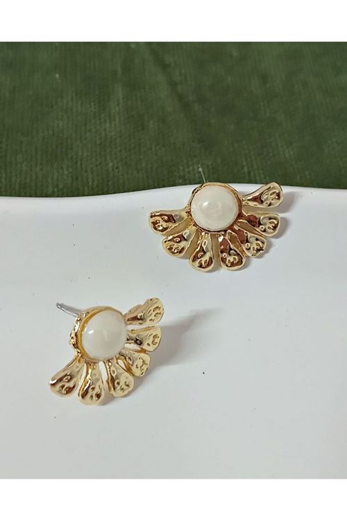 Gold Yarım Çiçek Şık Kadın Küpe