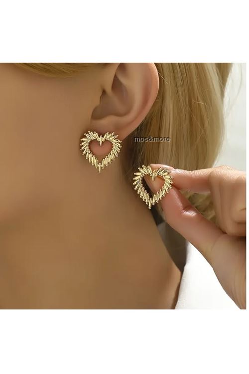 Çelik Gold Kalp Model Şık Kadın Küpe