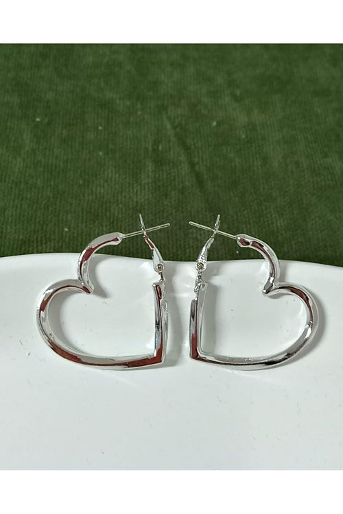 3cm Gümüş Kalp Halka Hafif  Kadın Küpe