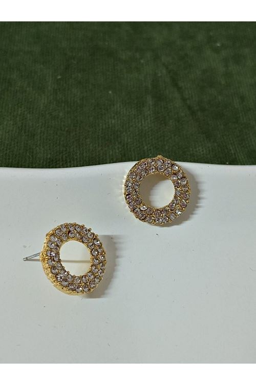 Gold Taşlı Yuvarlak Şık Kadın Küpe
