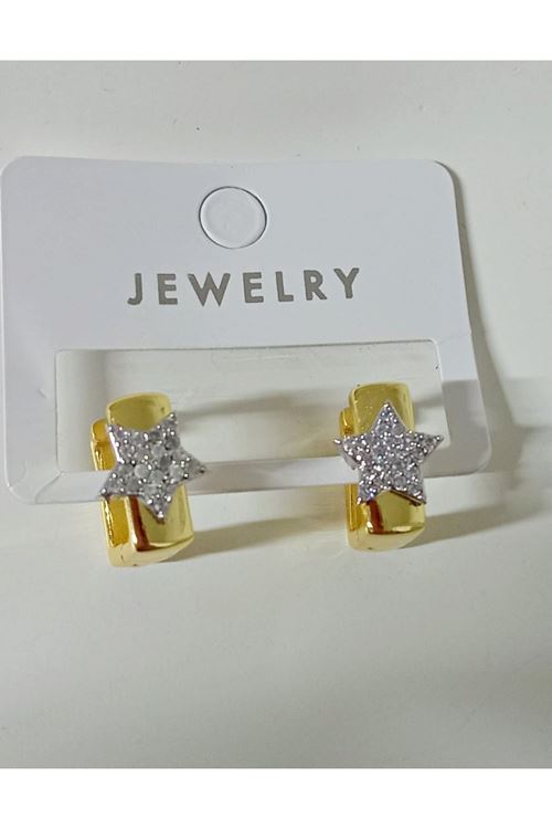 Gold Taşlı Yıldız Şık Kadın Küpe