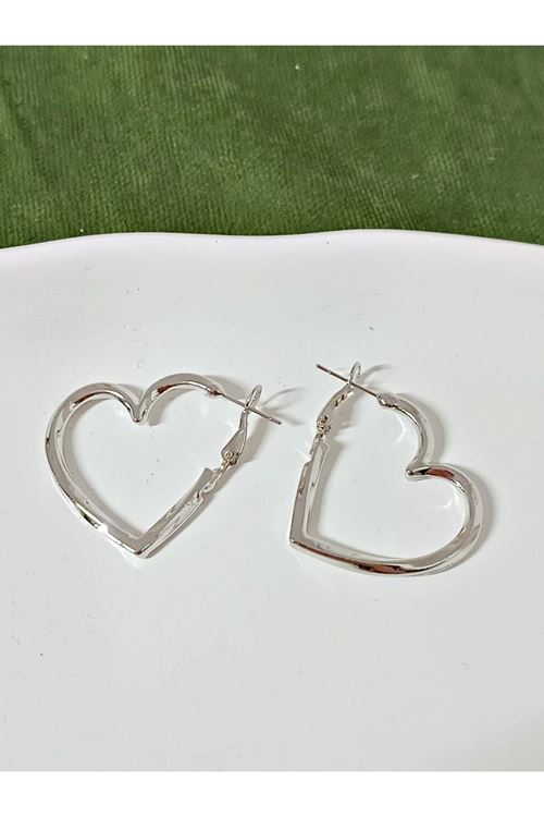 3cm Gümüş Kalp Halka Hafif  Kadın Küpe