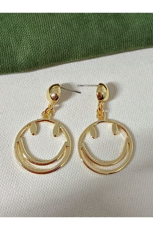 Gold Gülen Yüz Tasarım Kadın Küpe