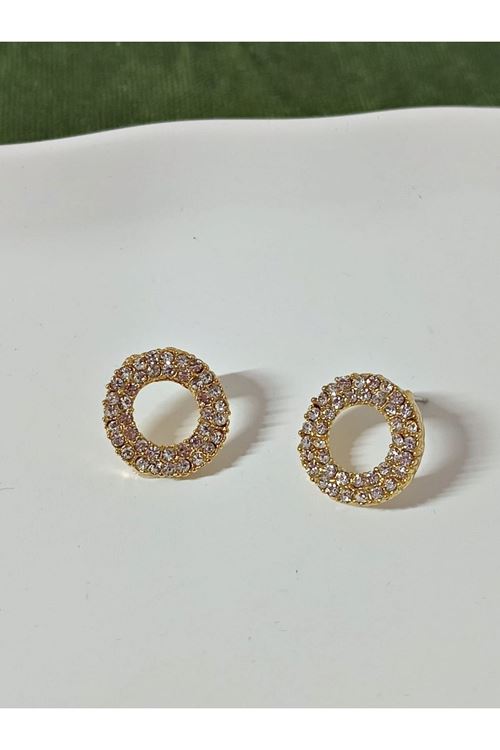 Gold Taşlı Yuvarlak Şık Kadın Küpe