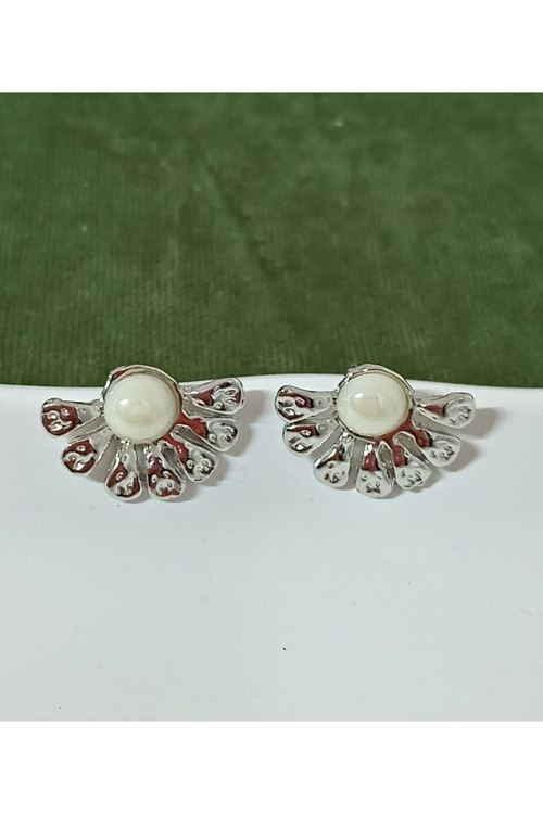 Gümüş Yarım Çiçek Şık Kadın Küpe