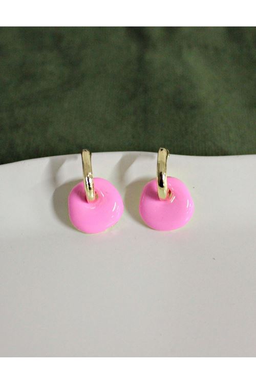 Pembe Mineli Halka Kadın Küpe