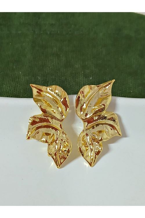 Gold Yarım Yaprak Şık Kadın Küpe