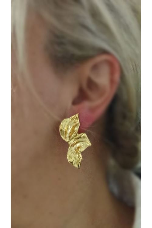 Gold Yarım Yaprak Şık Kadın Küpe
