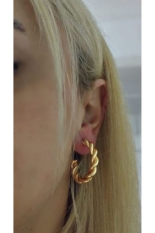 Gold Burma 3cm Halka Kadın Küpe Çelik