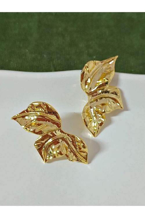 Gold Yarım Yaprak Şık Kadın Küpe