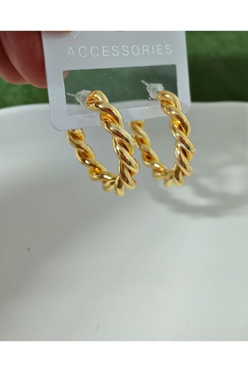Gold Burma 3cm Halka Kadın Küpe Çelik