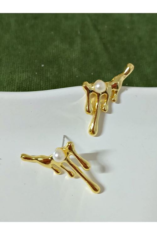 Gold İncili Şık Trend Kadın Küpe