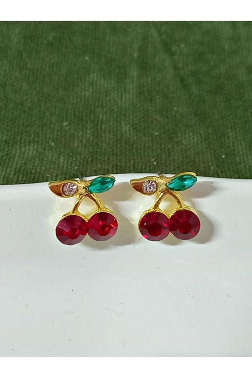 Gold Taşlı Kiraz Küçük Kadın Küpe