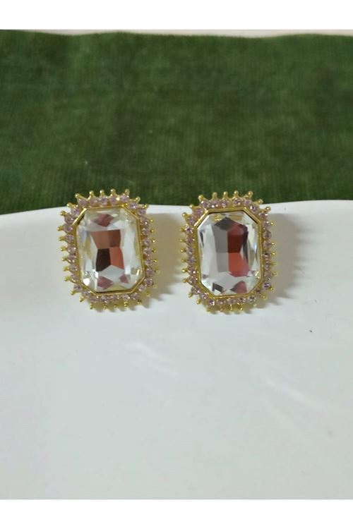 Beyaz Taşlı Gold Kadın Küpe