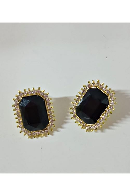 Siyah Taşlı Gold Kadın Küpe