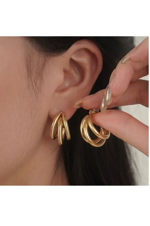 Gold 3 lü Halka Küçük Boy Kadın Küpe