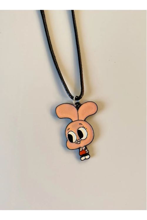 Pembe Tavşan Suni Deri Kayışlı Unisex Çocuk Kolye