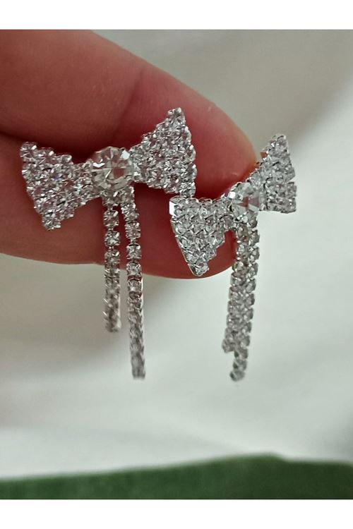 Gümüş Kristal Taşlı su yolu Fiyonk Kadın Küpe