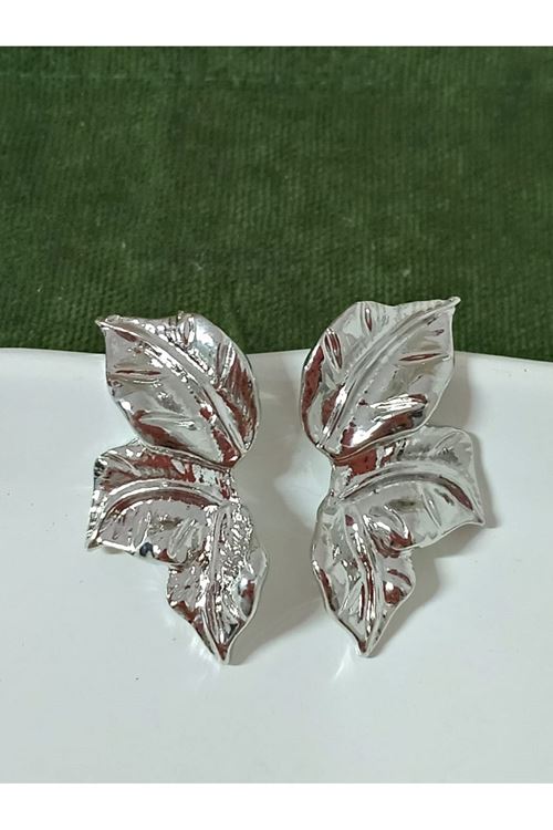 Gümüş Yarım Yaprak Şık Kadın Küpe