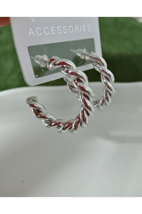 Gümüş Burma 3cm Halka Kadın Küpe Çelik