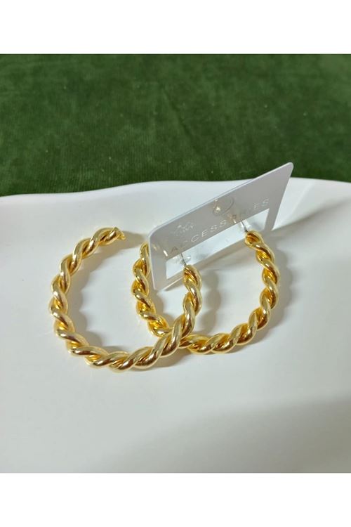 Gold Burma 4,5cm Halka Kadın Küpe Çelik