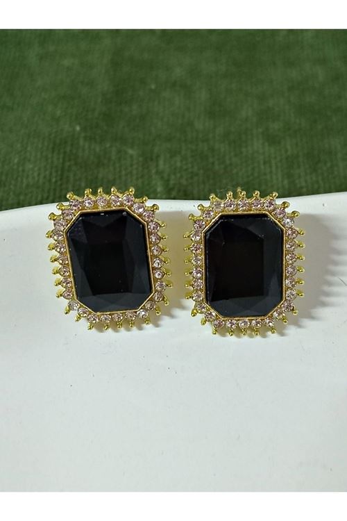 Siyah Taşlı Gold Kadın Küpe