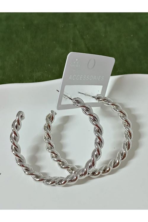 Gümüş Burma 5,5cm Halka Kadın Küpe Çelik