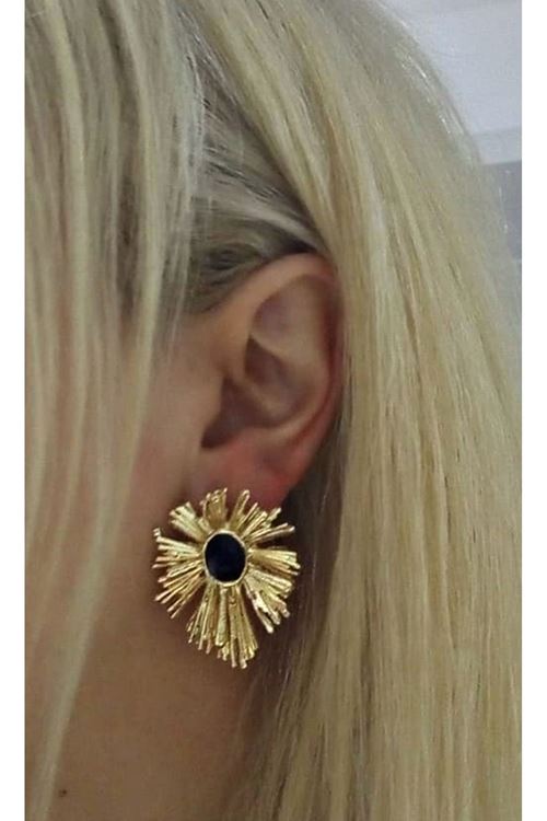 Gold Siyah Taşlı Kadın Küpe