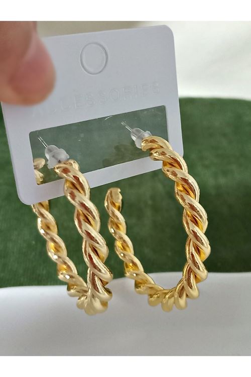 Gold Burma 4,5cm Halka Kadın Küpe Çelik