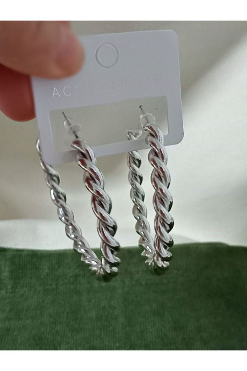 Gümüş Burma 5,5cm Halka Kadın Küpe Çelik