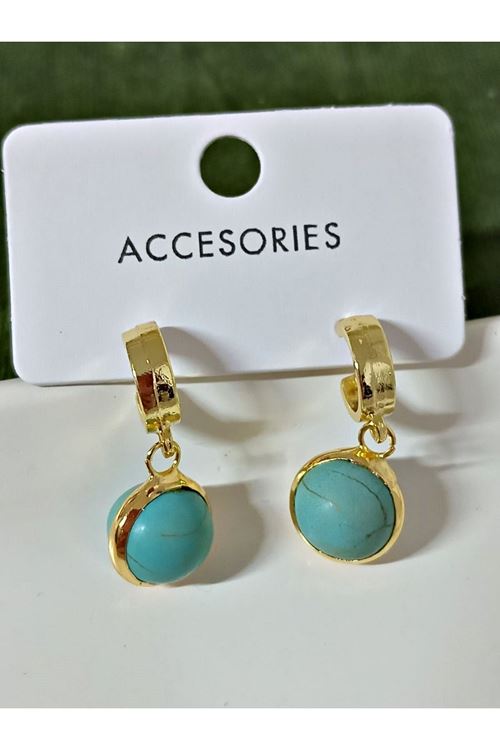 Mavi Top Sallantılı Gold Kadın Küpe
