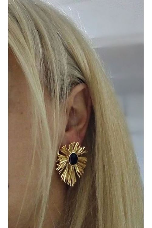 Gold Siyah Taşlı Kadın Küpe