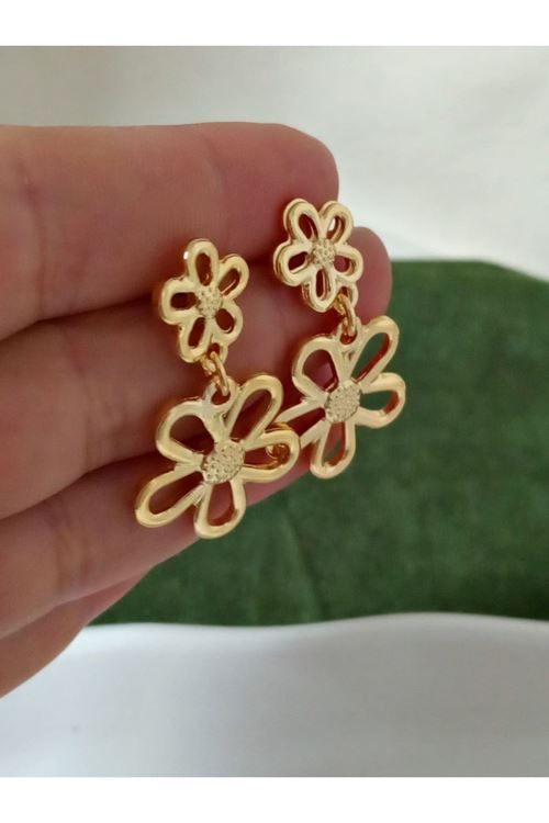 Gold Çift Papatya Kadın Küpe