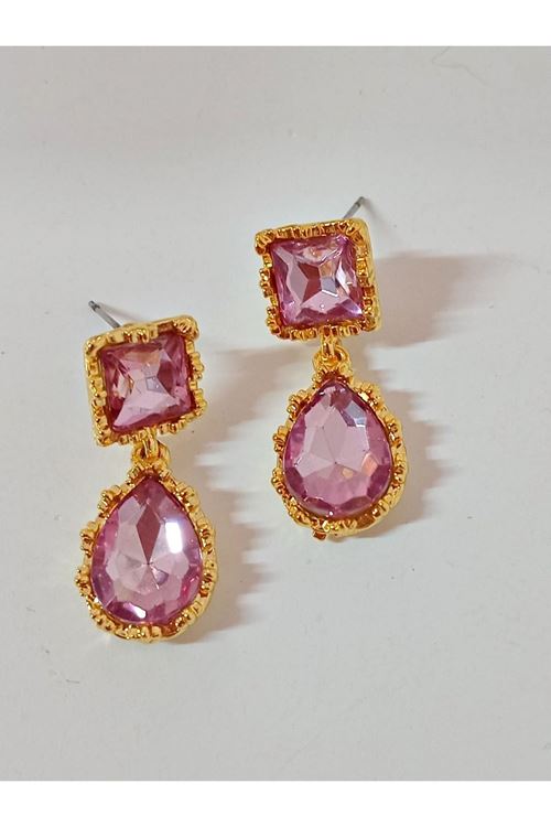 Açık Pembe Taşlı Gold Kadın Küpe