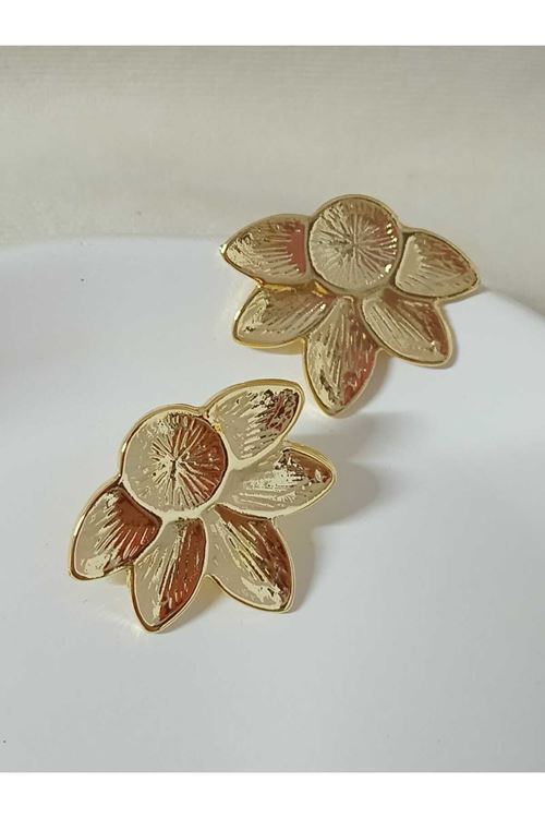 Gold Yarım Çiçek Şık Hafif Kadın Küpe