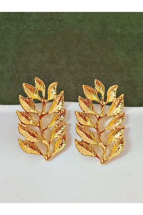 Gold Dalında Yapraklar Hafif Kadın Küpe