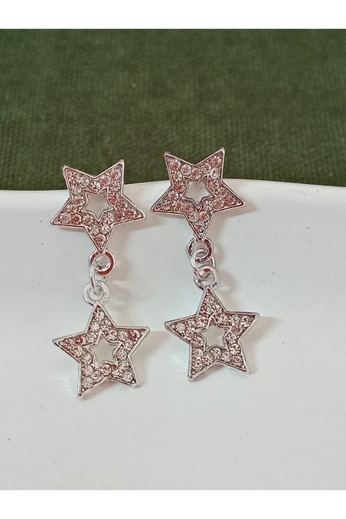 Gümüş Taşlı Çift Yıldız Hafif Kadın Küpe