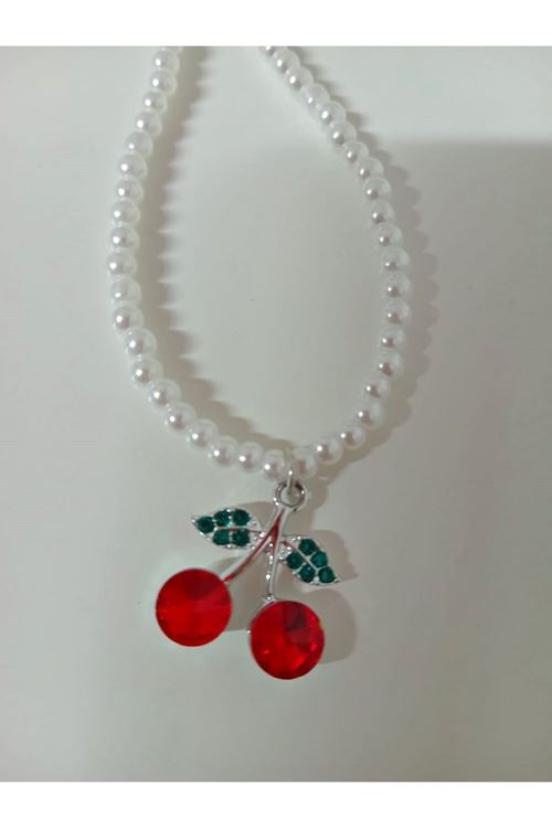 Kiraz Sallantılı Suni İncili Choker Kolye