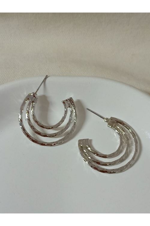 Gümüş 3 Sıralı Halka Şık Hafif Kadın Küpe