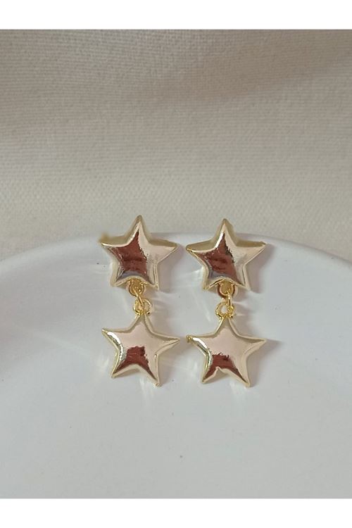 Gold Yıldız Şık Kadın Küpe