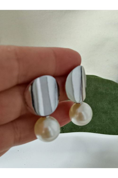 Gümüş Krem Taşlı Şık Kadın Küpe