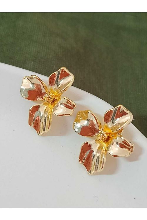 Gold Çiçek Hafif Küçük Kadın Küpe
